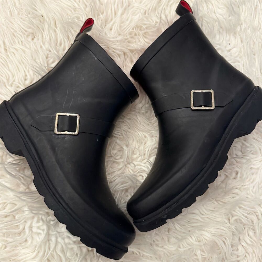Capelli Girls Black Moto Rain Boots Size 6 Mid-Calf Buckle